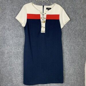 Chetta B Nautical Sailor Core Knit Shift Dress Women 14 Boating Lace Up Bodice